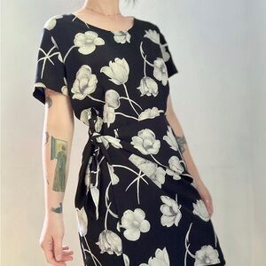 SOLD - Vintage 90's side tie botanical print dress (8)